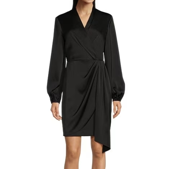 Alex Marie Dresses & Skirts - Alex Marie Iris V-Neck Satin Crepe Long Sleeve A-Line Dress